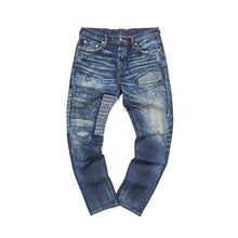 HE75 REGULAR-FIT SELVEDGE RIP-AND-REPAIR DISTRESSING AND QUILT-STITCHED WASHED DENIM
