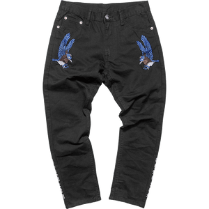 CARPTOWN CARROT-FIT HAWK AND CARP EMBROIDERED CROPPED JEANS