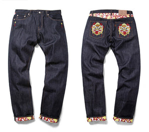HEA REGULAR-FIT LION HEAD EMBROIDERED RAW SELVEDGE JEANS