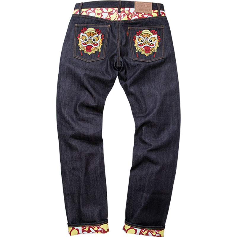 HEA REGULAR-FIT LION HEAD EMBROIDERED RAW SELVEDGE JEANS