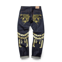 CARPTOWN REGULAR-FIT RAW SELVEDGE JEANS WITH GOLDEN CARP EMBROIDERY AND LASER PRINTED SUMENAWA